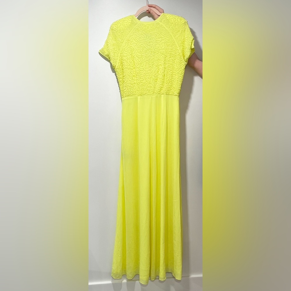 H&M Conscious Collection Beaded Yellow-Green Chiffon Maxi Dress Women’s Sz 8 NWT - Picture 3 of 13